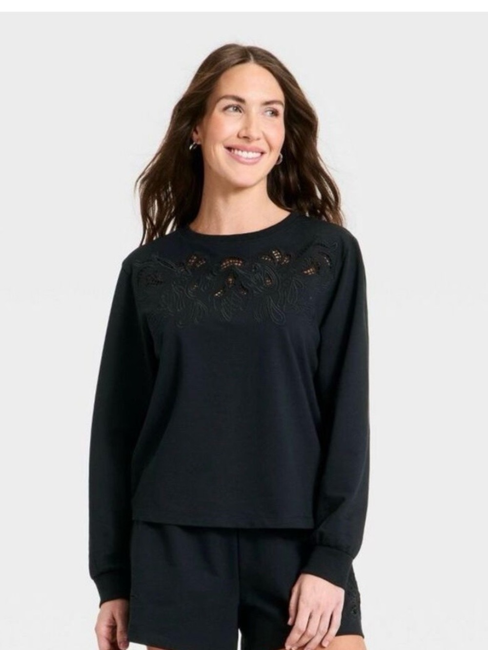 Black Embroidered Crewneck Sweatshirt